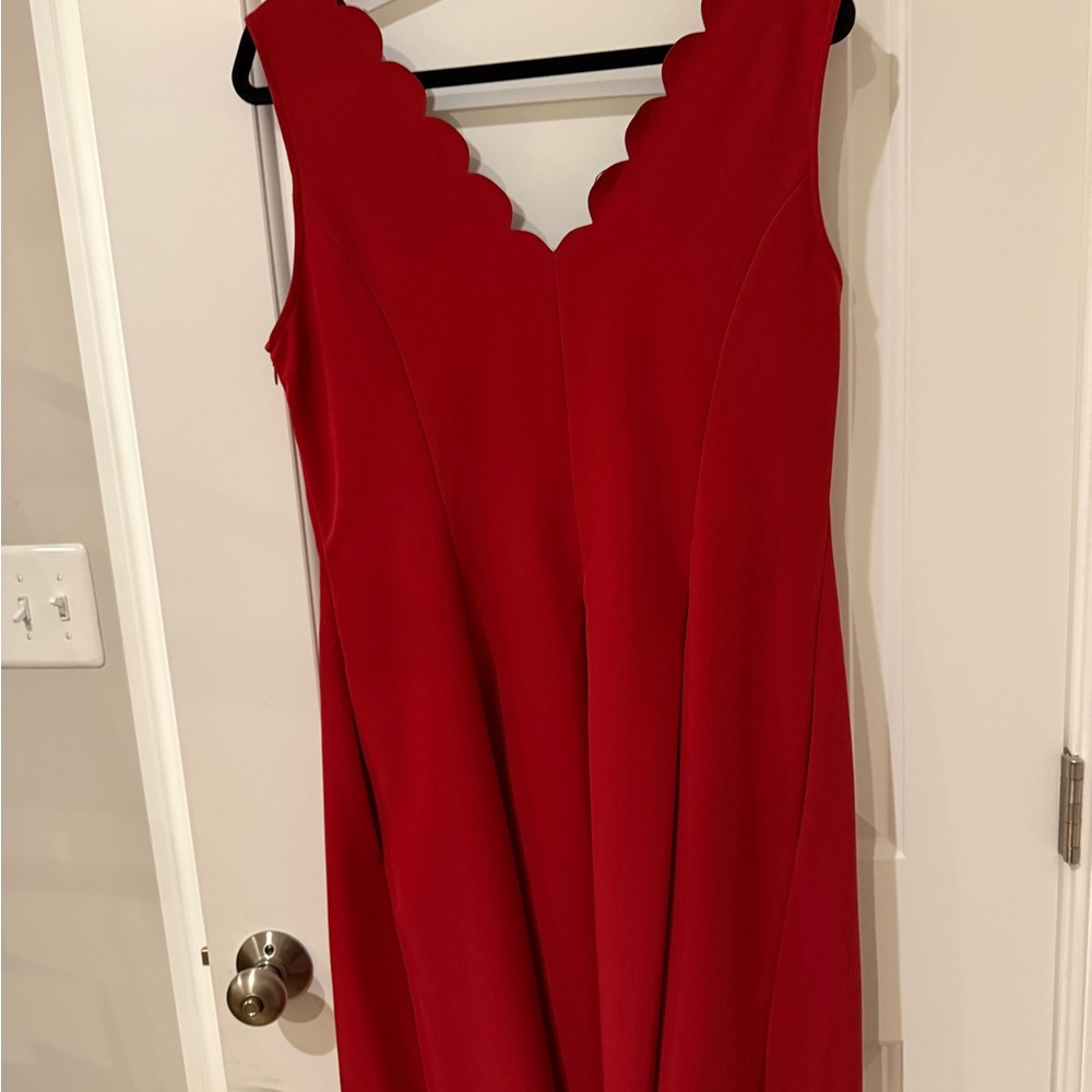 Banana Republic Fit and Flare Red Scalloped Dress Size 14 - Picture 2 of 7